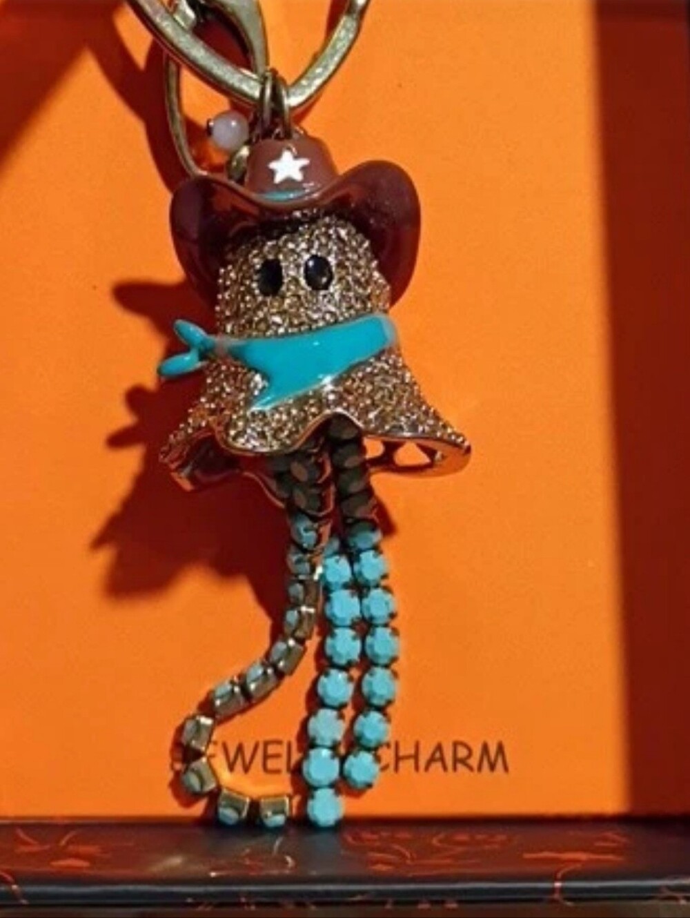 Betsy Johnson Turquoise Cowboy Ghost Charm Keychain Pendant - New Halloween